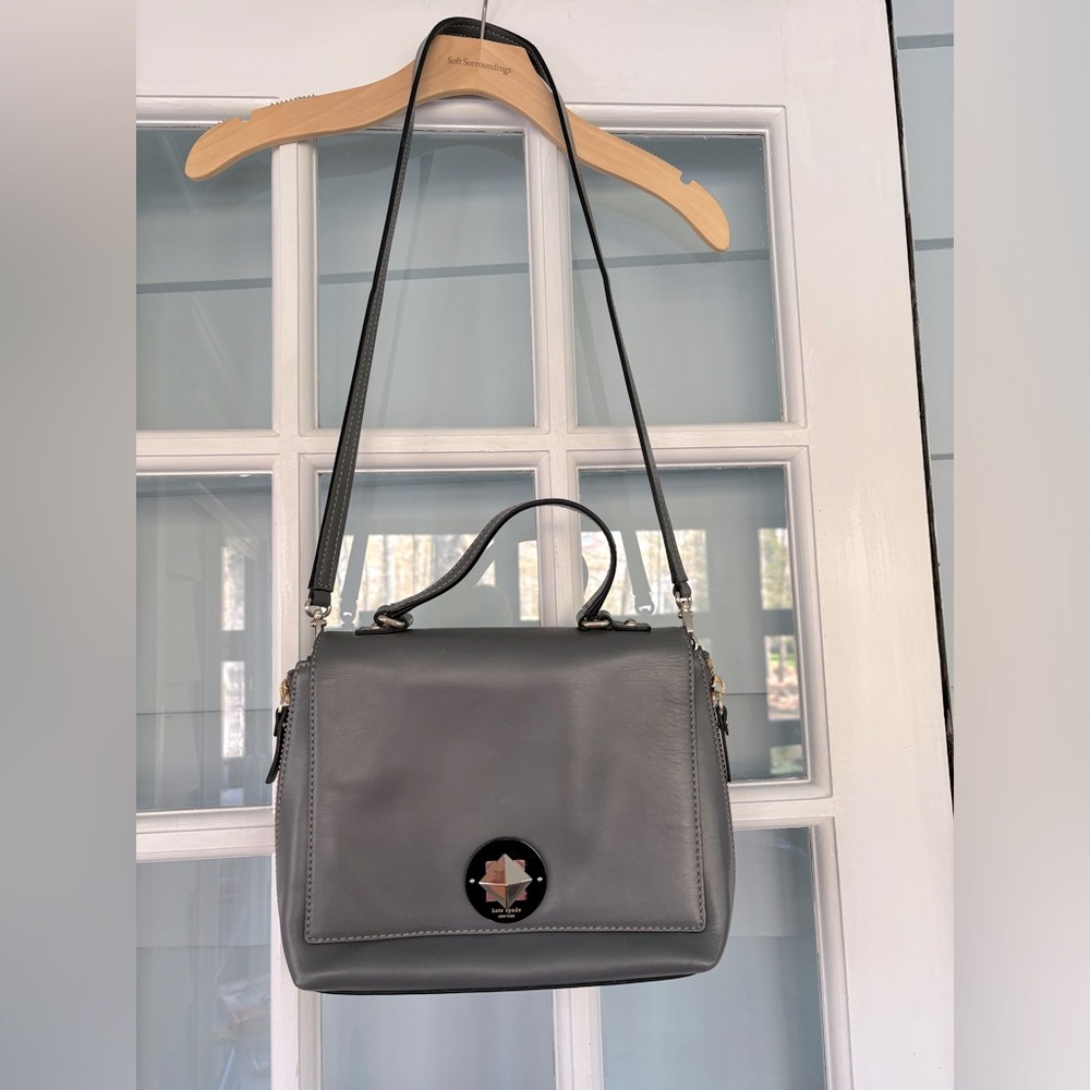 RARE - Kate Spade Varick Street Grey Leather Turnlock Satchel Crossbody Bag